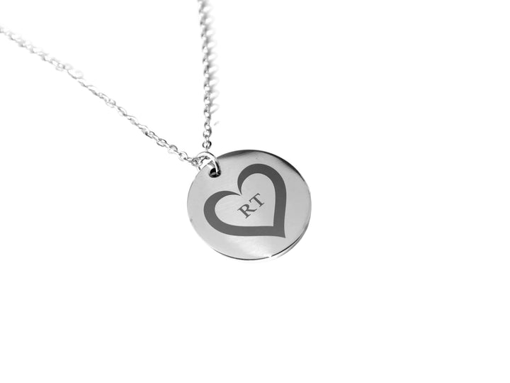 Personalized Heart & Initials Circle Pendant Necklace