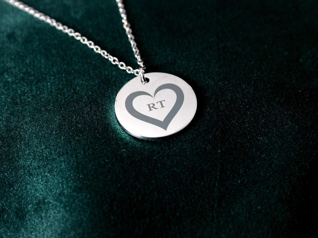 Personalized Heart & Initials Circle Pendant Necklace