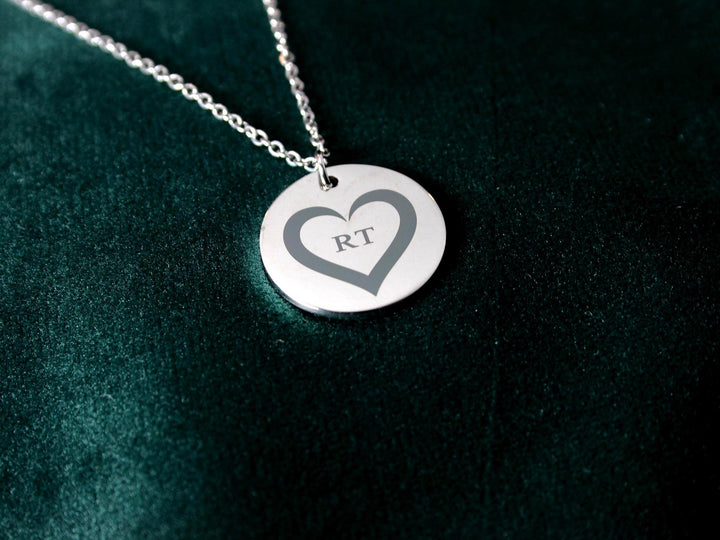 Personalized Heart & Initials Circle Pendant Necklace
