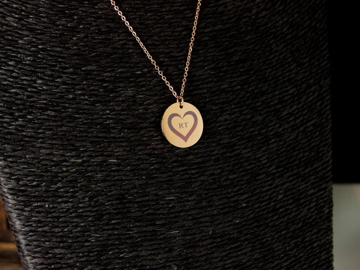 Rose Gold Circle Pendant: Custom Heart & Initials