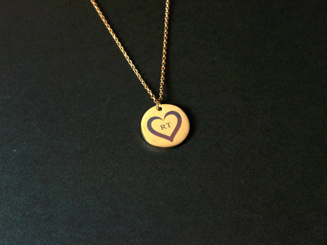 Rose Gold Circle Pendant: Custom Heart & Initials