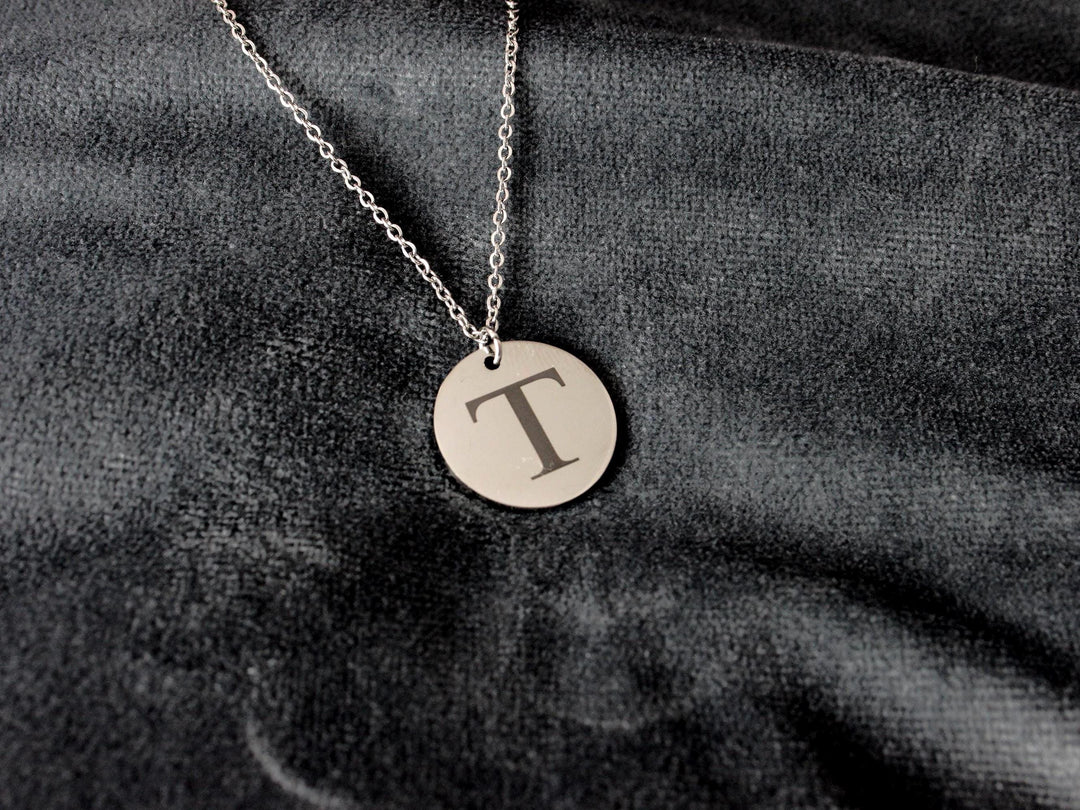 Engraved Initial Circle Pendant Necklace