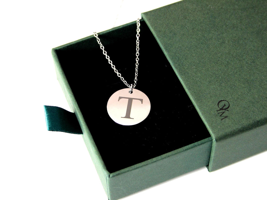 Engraved Initial Circle Pendant Necklace